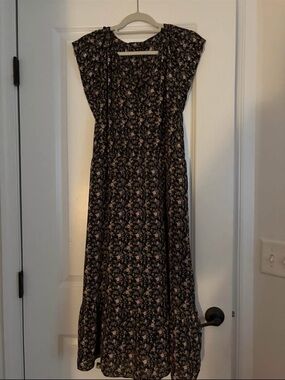 J. Crew Factory Black Midi Dress with Floral Print